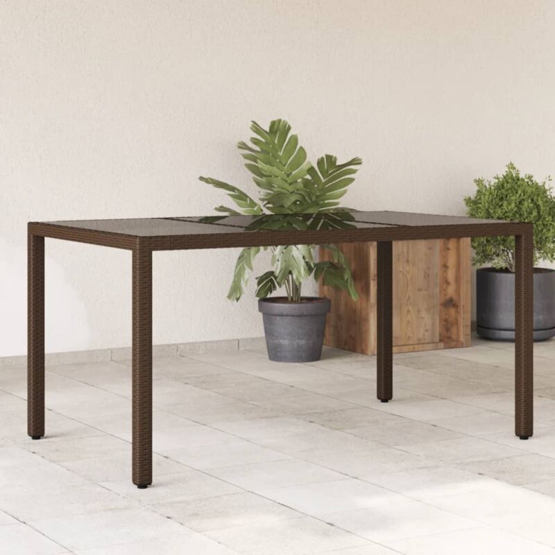 foto del prodotto vidaxl tavolo giardino piano in vetro marrone 150x90x75 cm polyrattan