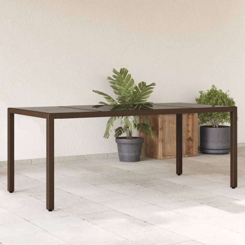 foto del prodotto vidaxl tavolo giardino piano in vetro marrone 190x90x75 cm polyrattan