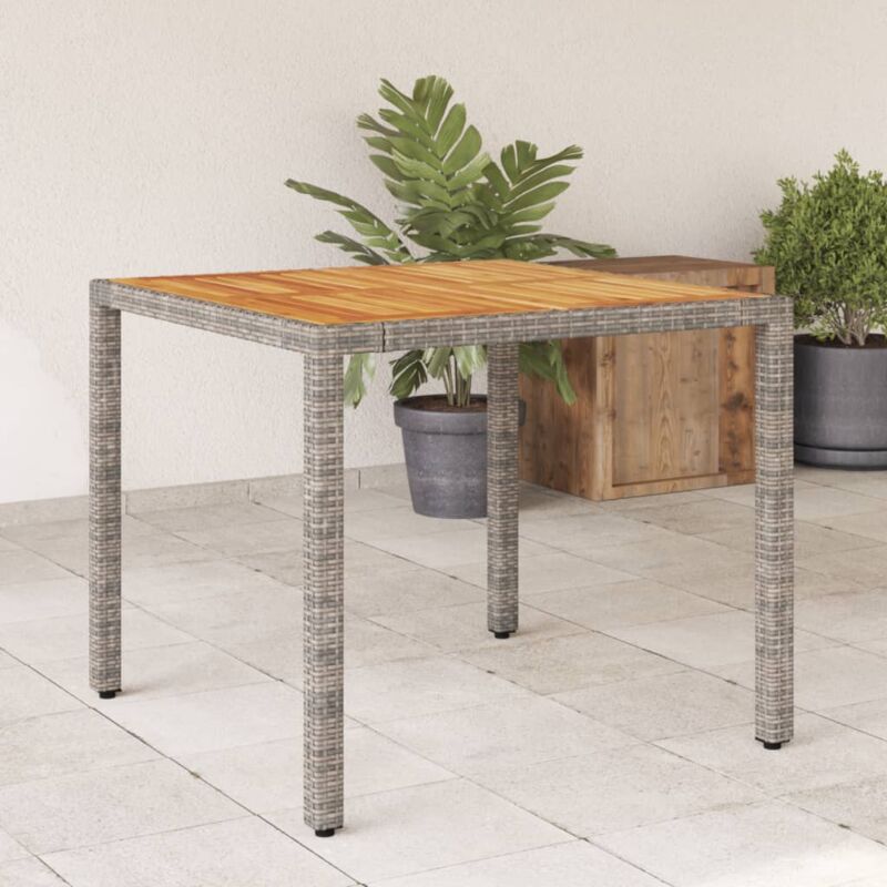 foto del prodotto vidaxl tavolo giardino piano legno acacia grigio 90x90x75cm polyrattan