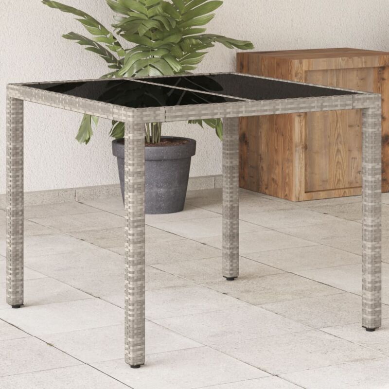 foto del prodotto vidaxl tavolo giardino piano vetro grigio chiaro 90x90x75cm polyrattan