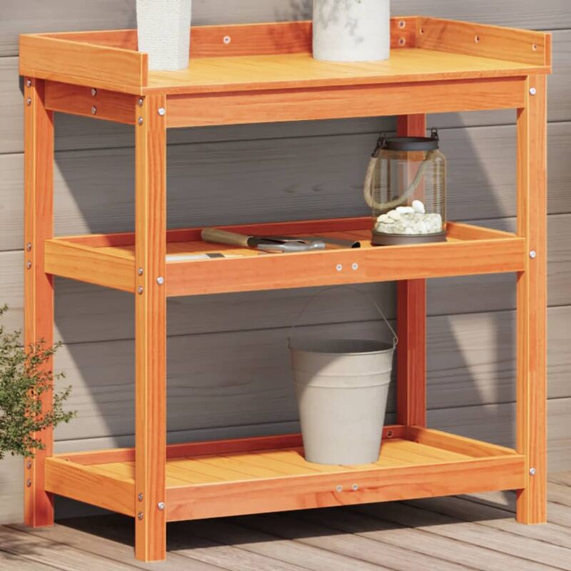 foto del prodotto vidaxl tavolo invaso con ripiani marrone 82,5x45x86,5 cm massello pino