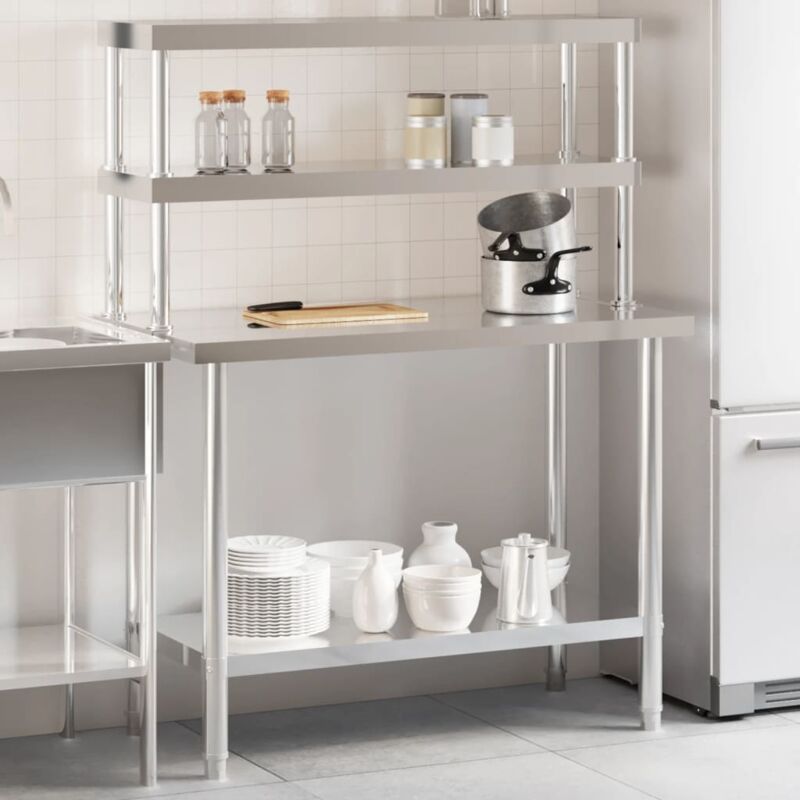 foto del prodotto vidaxl tavolo lavoro cucina con ripiano 110x55x150 cm acciaio inox