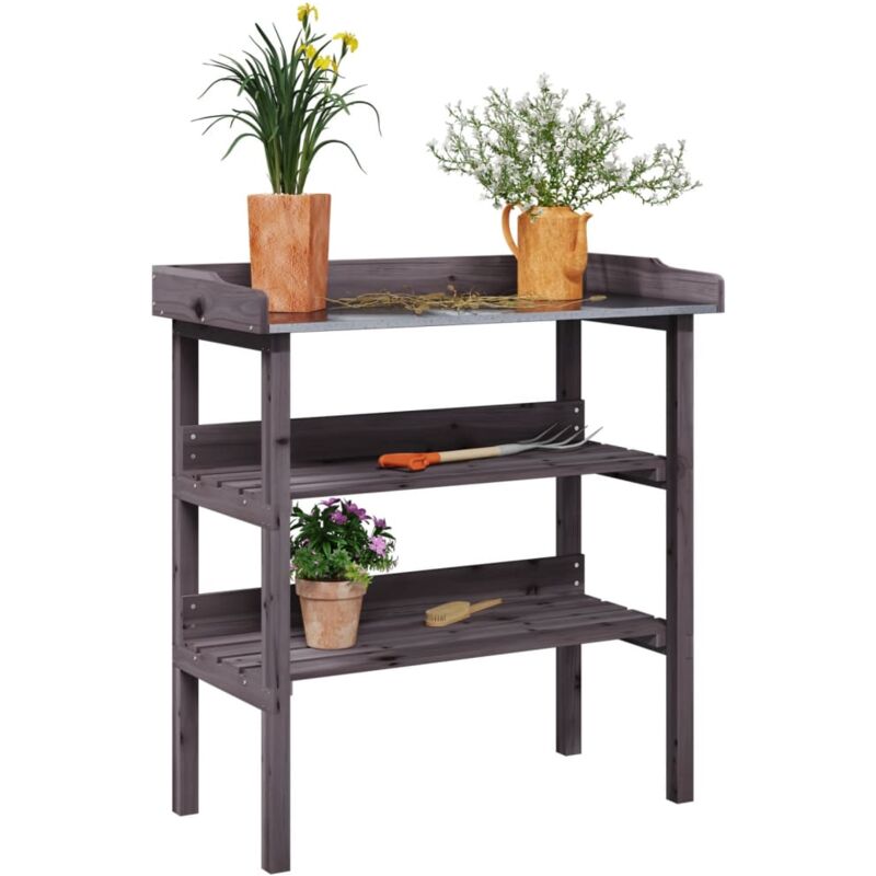 foto del prodotto vidaxl tavolo piante ripiani grigio 78x38x,82,5cm legno massello abete