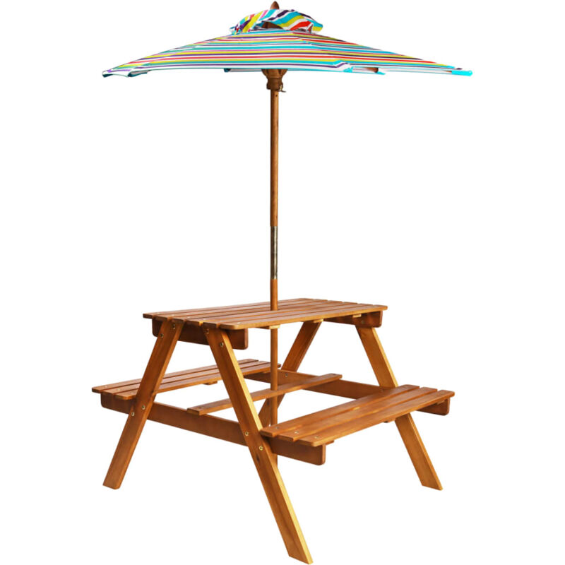 foto del prodotto vidaxl tavolo picnic per bambini con ombrellone 79x90x60cm in acacia