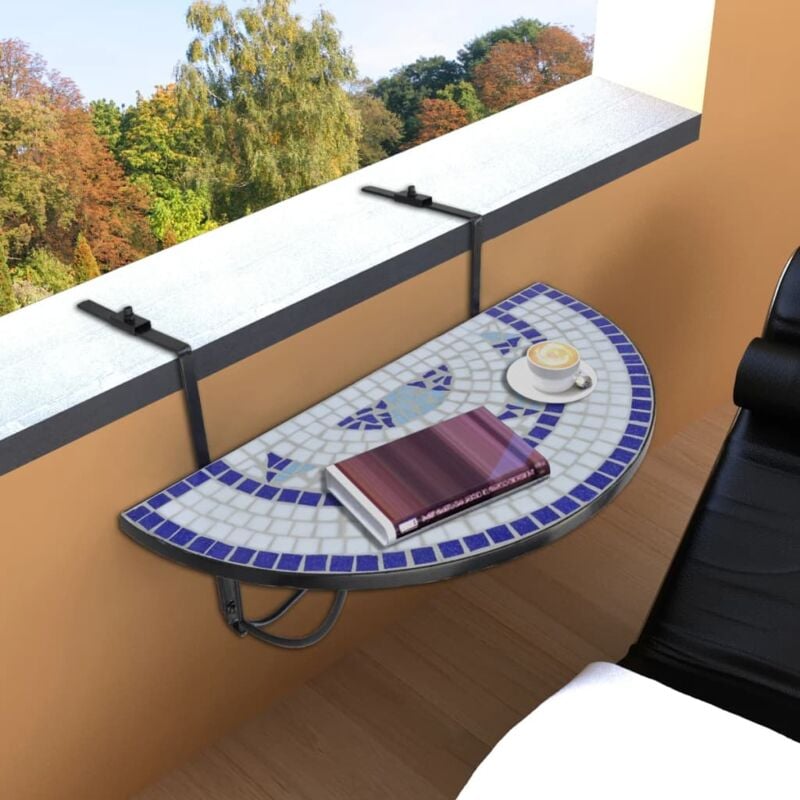 foto del prodotto vidaxl tavolo sospeso da balcone blu e bianco con mosaico