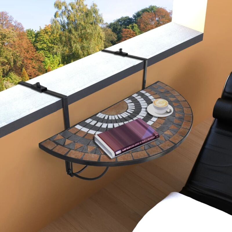 foto del prodotto vidaxl tavolo sospeso da balcone terracotta e bianco con mosaico