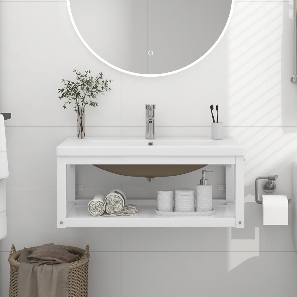 foto del prodotto vidaxl telaio per lavabo da bagno con lavabo integrato bianco in ferro 101803