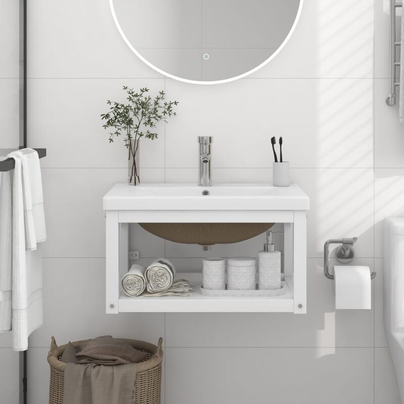 foto del prodotto vidaxl telaio per lavabo da bagno con lavabo integrato bianco in ferro 482835