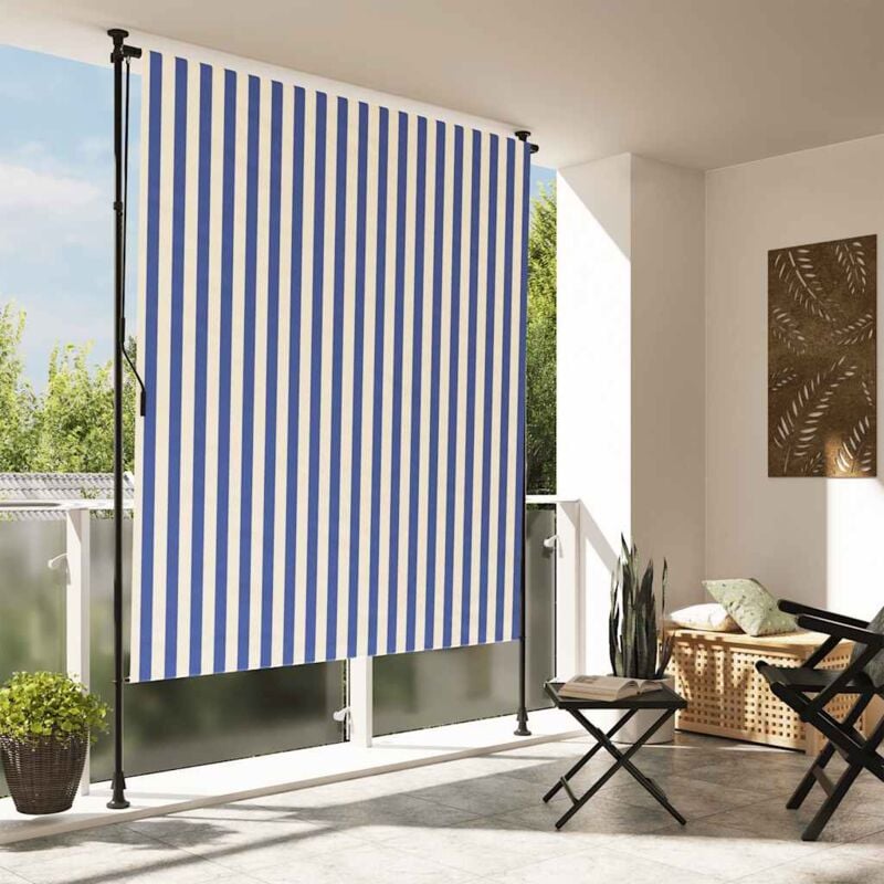 foto del prodotto vidaxl tenda a rullo esterno blu e bianca 150x270cm tessuto e acciaio