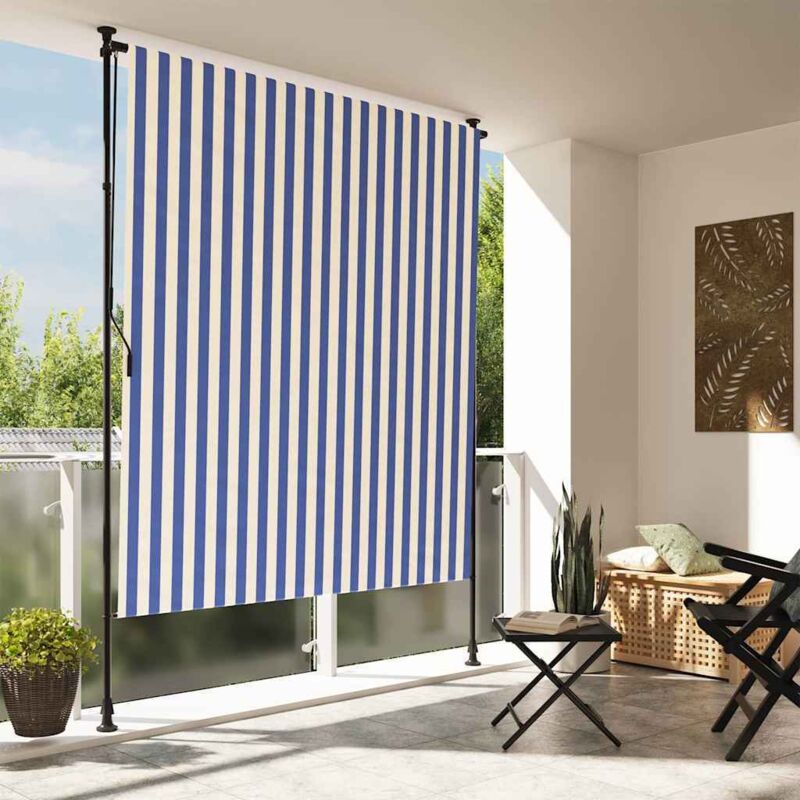 foto del prodotto vidaxl tenda a rullo esterno blu e bianca 200x270cm tessuto e acciaio