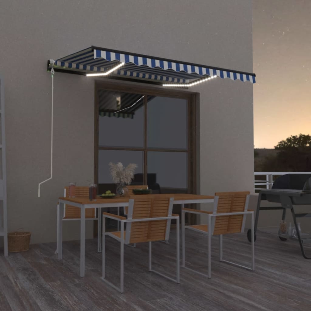 foto del prodotto vidaxl tenda automatica con sensore vento e led 400x300 cm blu bianca