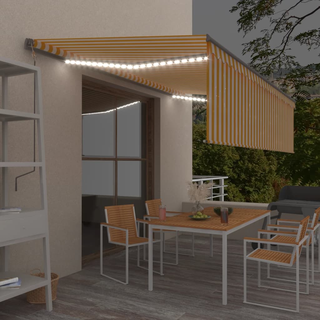 foto del prodotto vidaxl tenda automatica con sensore vento led 5x3m gialla bianca