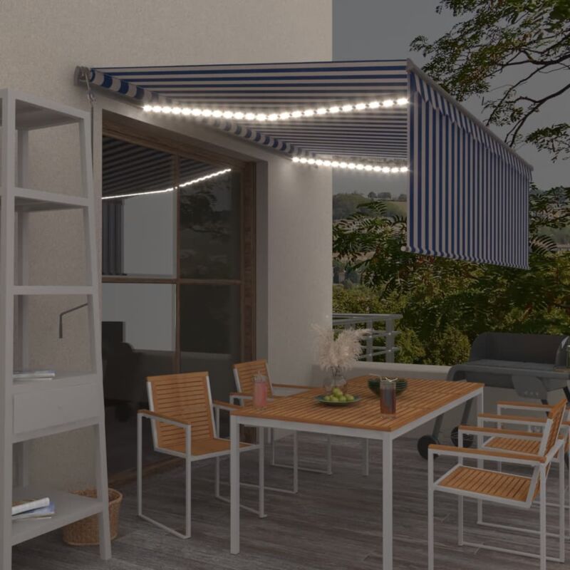 foto del prodotto vidaxl tenda automatica parasole led sensore vento 4,5x3 m blu bianco
