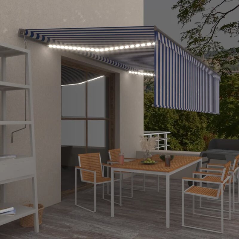foto del prodotto vidaxl tenda automatica parasole led sensore vento 5x3 m blu bianco
