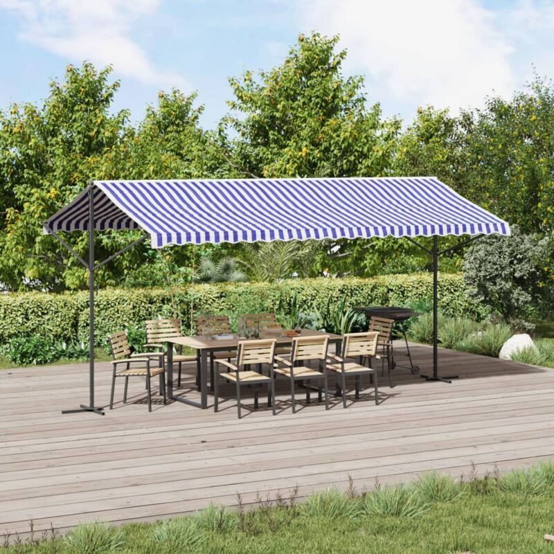 foto del prodotto vidaxl tenda da sole blu e bianca 500x300 cm in tessuto e acciaio