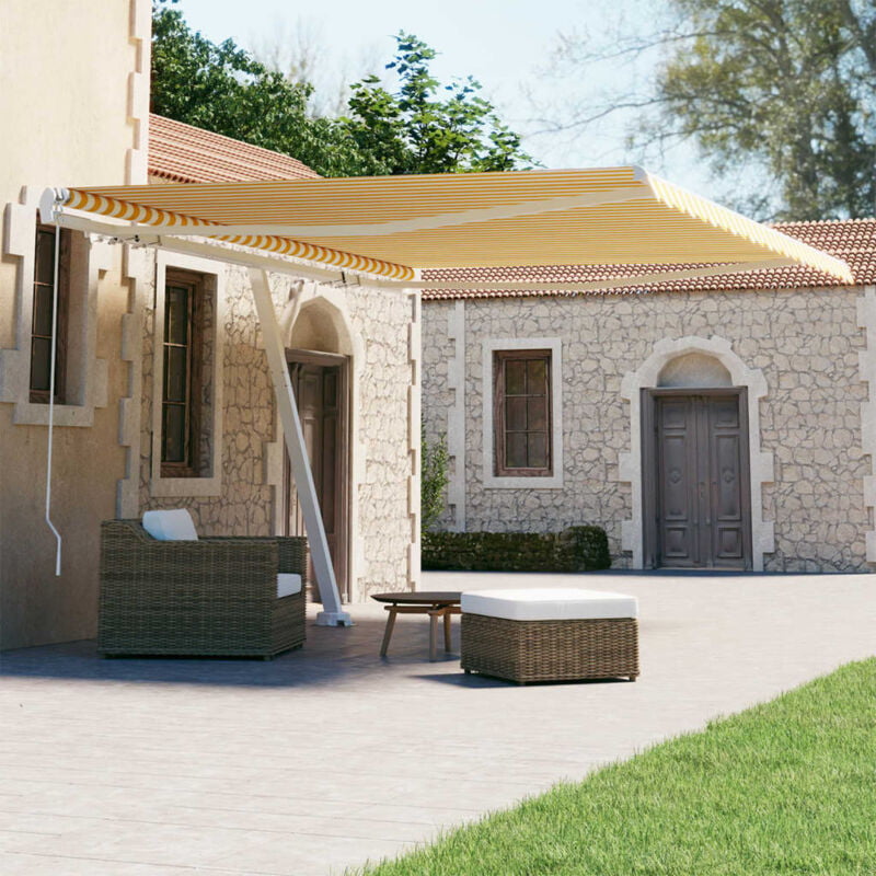 foto del prodotto vidaxl tenda da sole manuale automatica 450x300 cm gialla bianca