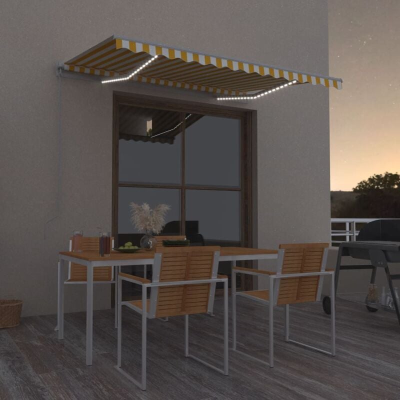 foto del prodotto vidaxl tenda da sole manuale con led 300x250 cm gialla e bianca
