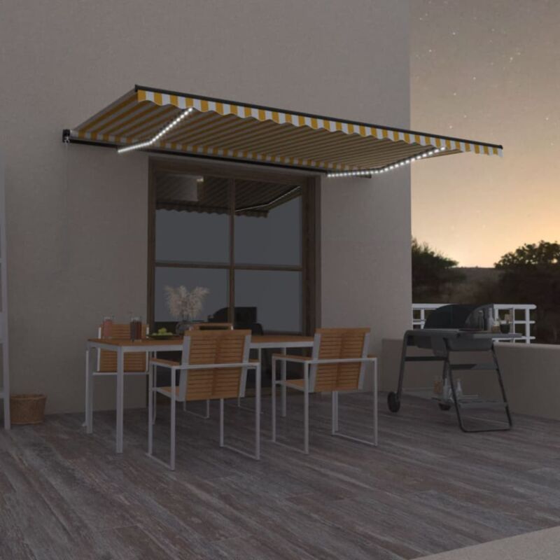 foto del prodotto vidaxl tenda da sole manuale con led 500x300cm giallo e bianco