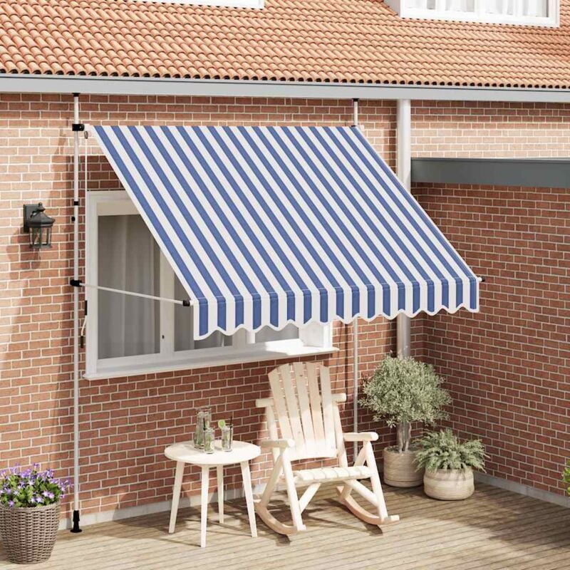 foto del prodotto vidaxl tenda da sole retrattile manuale 250 cm a strisce blu e bianche