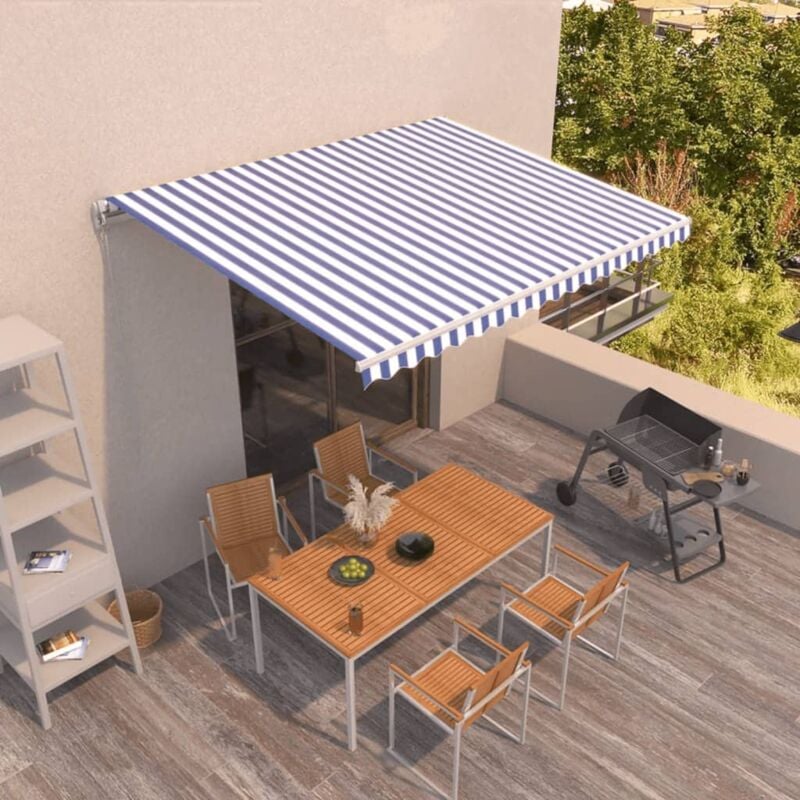 foto del prodotto vidaxl tenda da sole retrattile manuale 400x350 cm blu e bianca