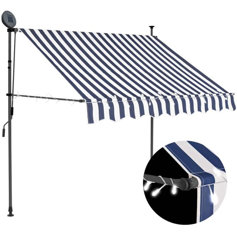 foto del prodotto vidaxl tenda da sole retrattile manuale con led 150 cm blu e bianca