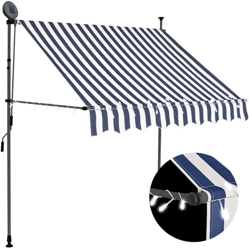 foto del prodotto vidaxl - tenda da sole retrattile manuale con led 200 cm blu e bianca