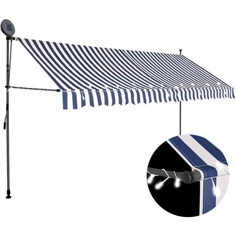 foto del prodotto vidaxl tenda da sole retrattile manuale con led 350 cm blu e bianca