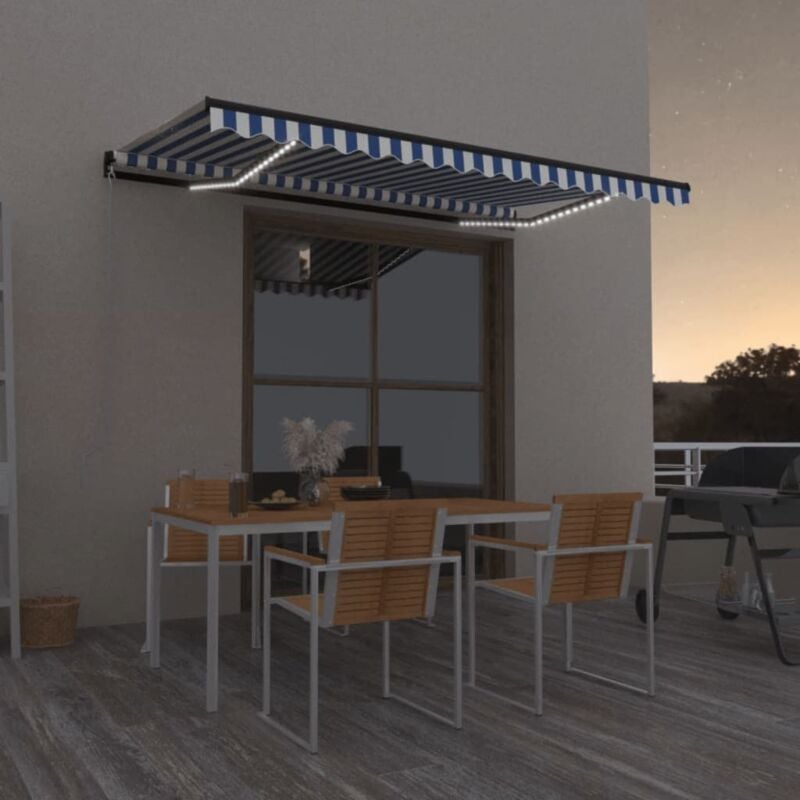 foto del prodotto vidaxl - tenda da sole retrattile manuale con led 450x350 cm blu bianca