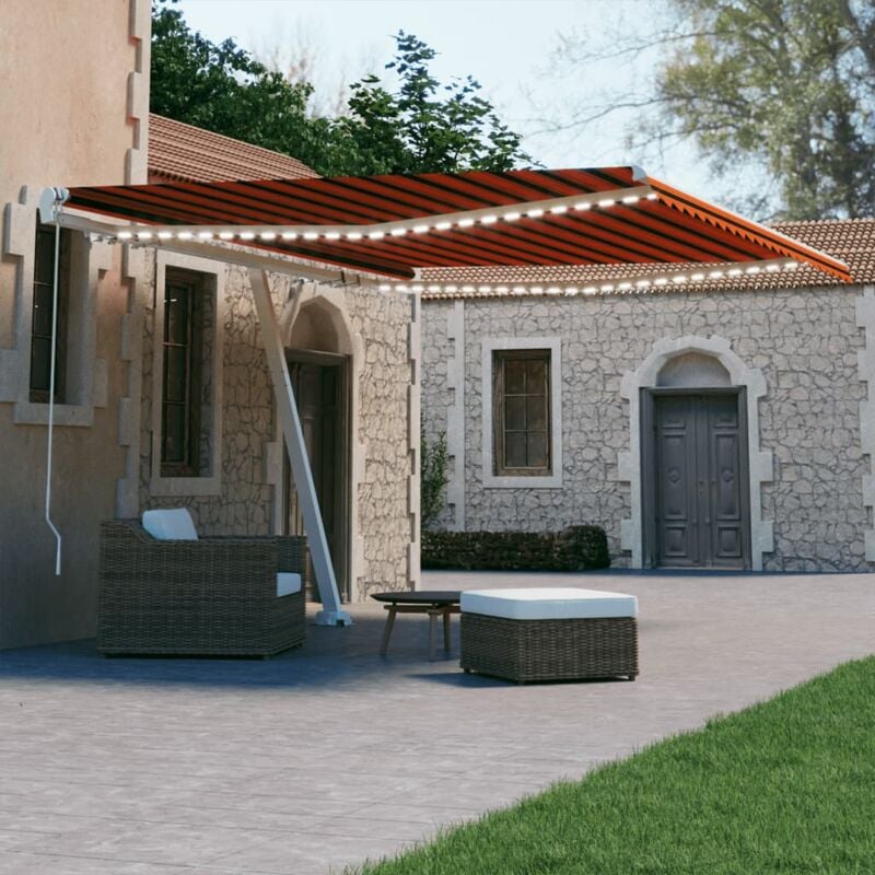 foto del prodotto vidaxl tenda da sole retrattile manuale led 400x300 cm arancio marrone