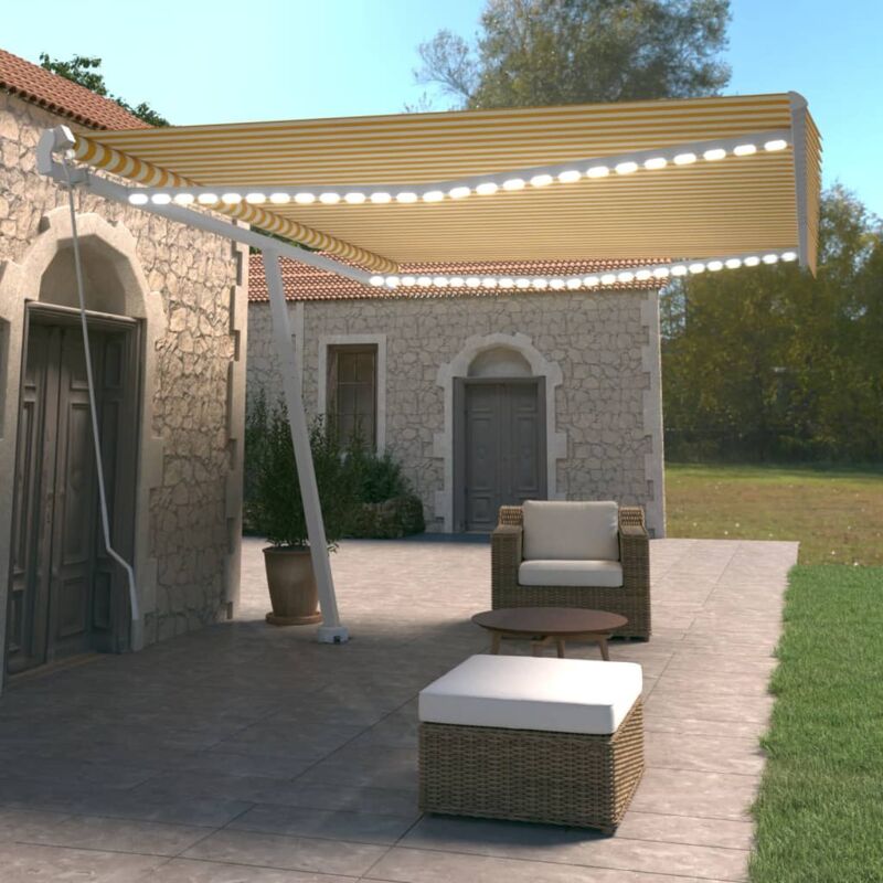 foto del prodotto vidaxl tenda da sole retrattile manuale led 400x350 cm giallo bianco