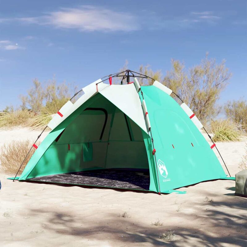 foto del prodotto vidaxl tenda da spiaggia 3 persone verde rilascio rapido impermeabile