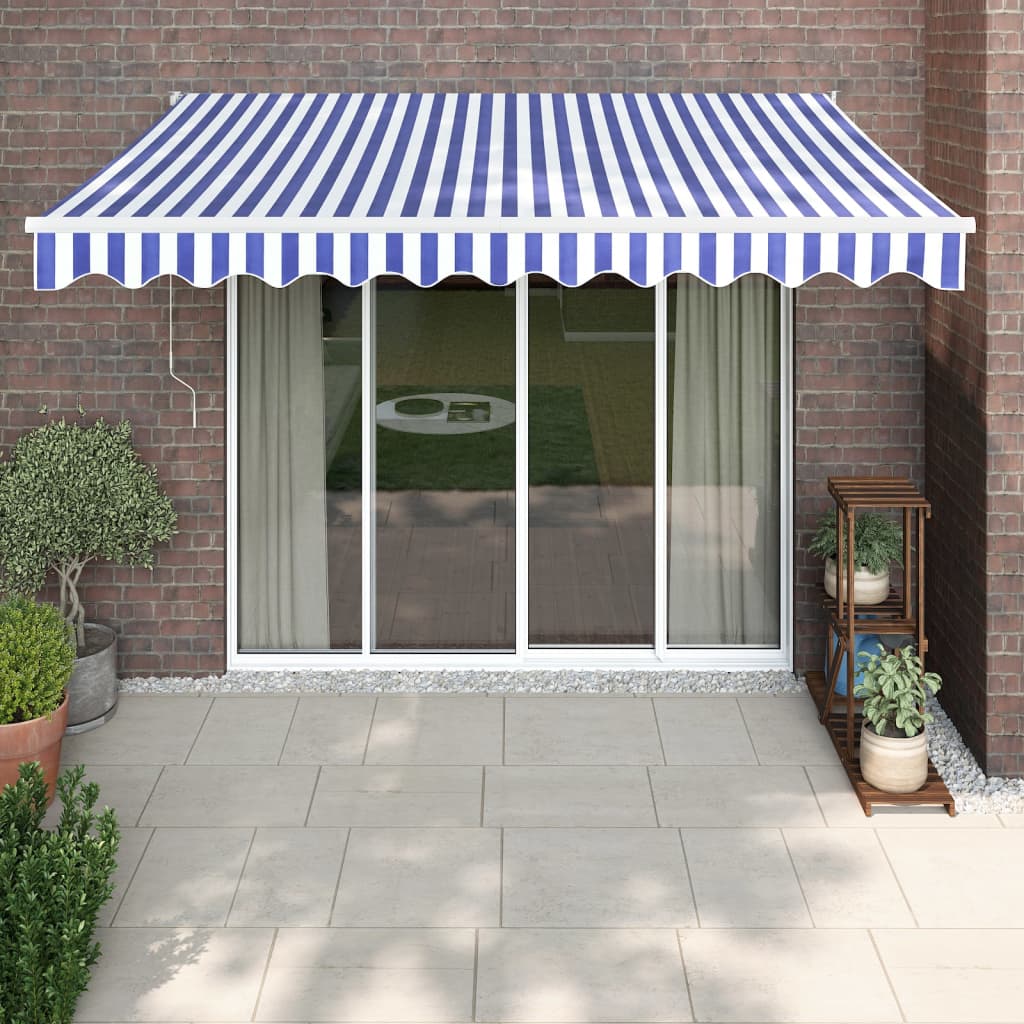 foto del prodotto vidaxl tenda sole retrattile blu e bianca 3x2,5 m tessuto e alluminio