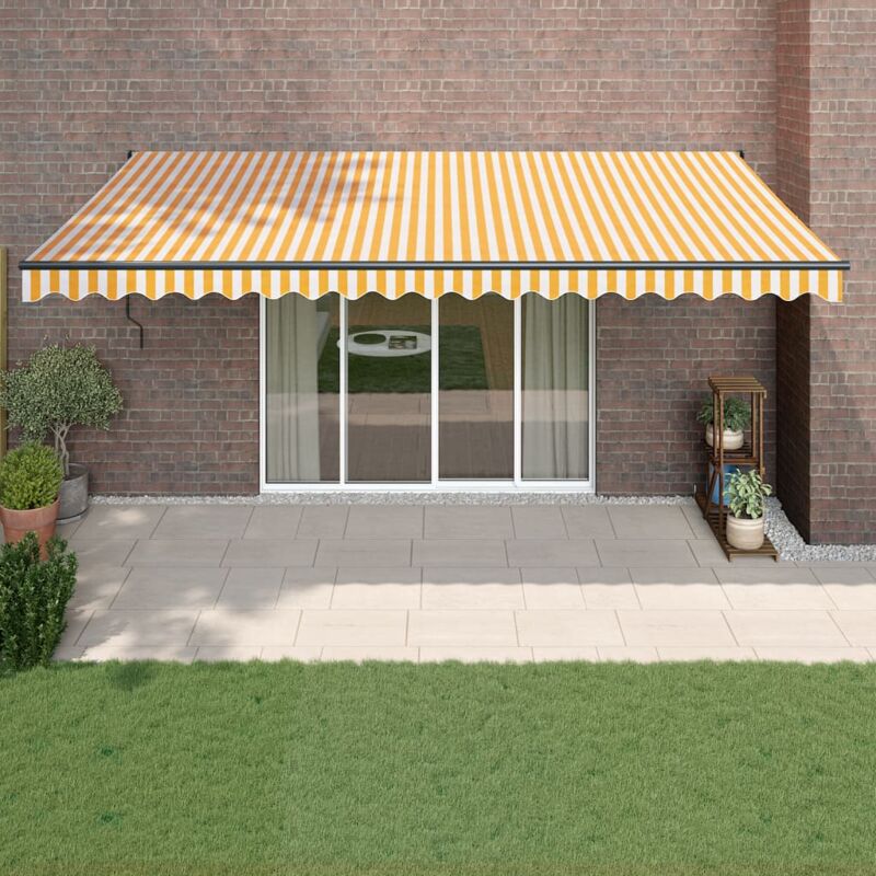 foto del prodotto vidaxl tenda sole retrattile gialla e bianca 5x3 m tessuto e alluminio