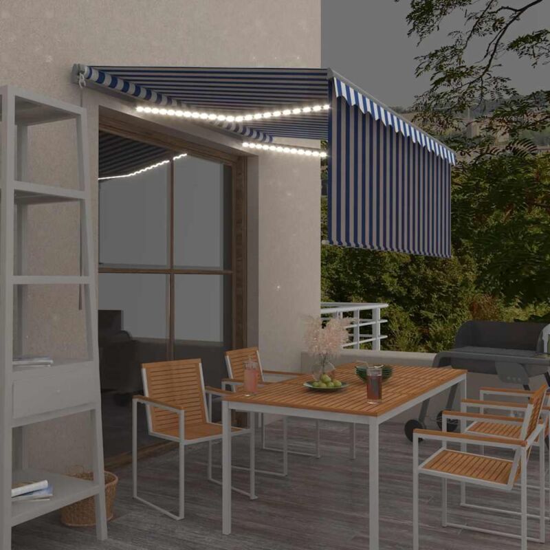 foto del prodotto vidaxl tenda sole retrattile manuale con led 3x2,5m blu e bianco