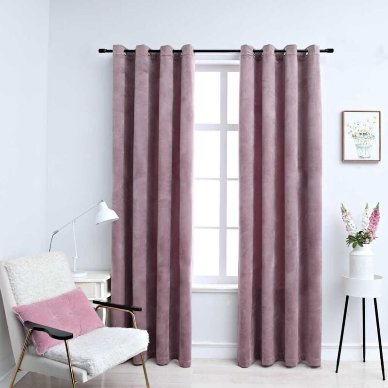 foto del prodotto vidaxl tende oscuranti con anelli 2pz rosa antico in velluto 140x175cm