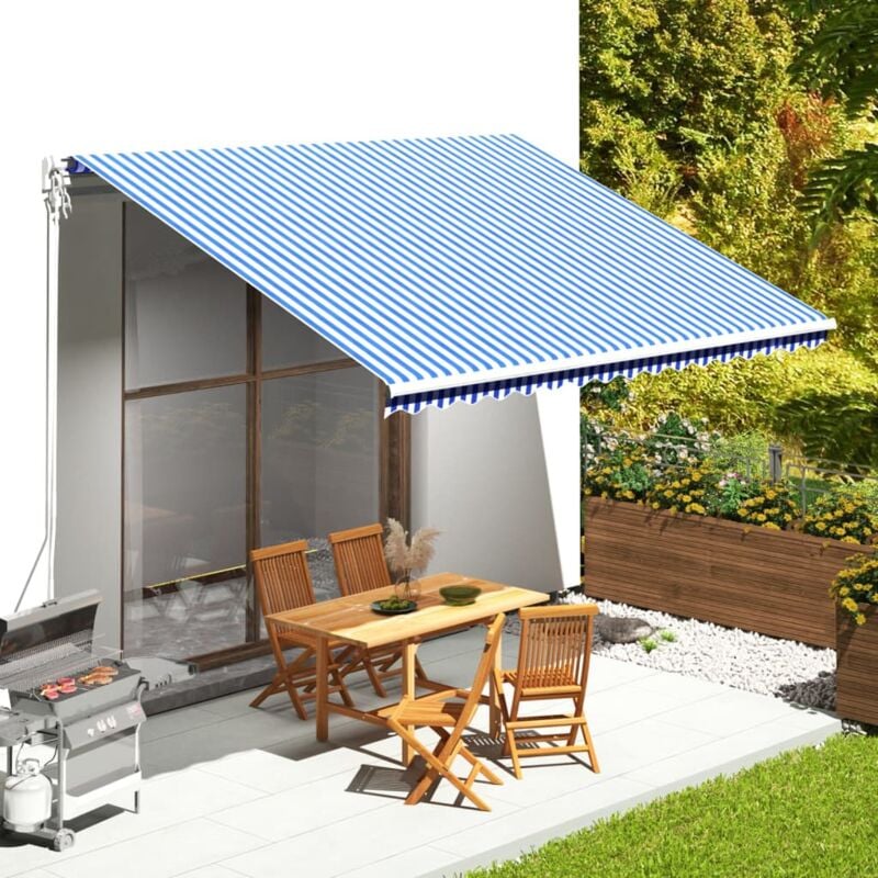 foto del prodotto vidaxl tessuto di ricambio per tenda da sole blu e bianco 4,5x3,5 m
