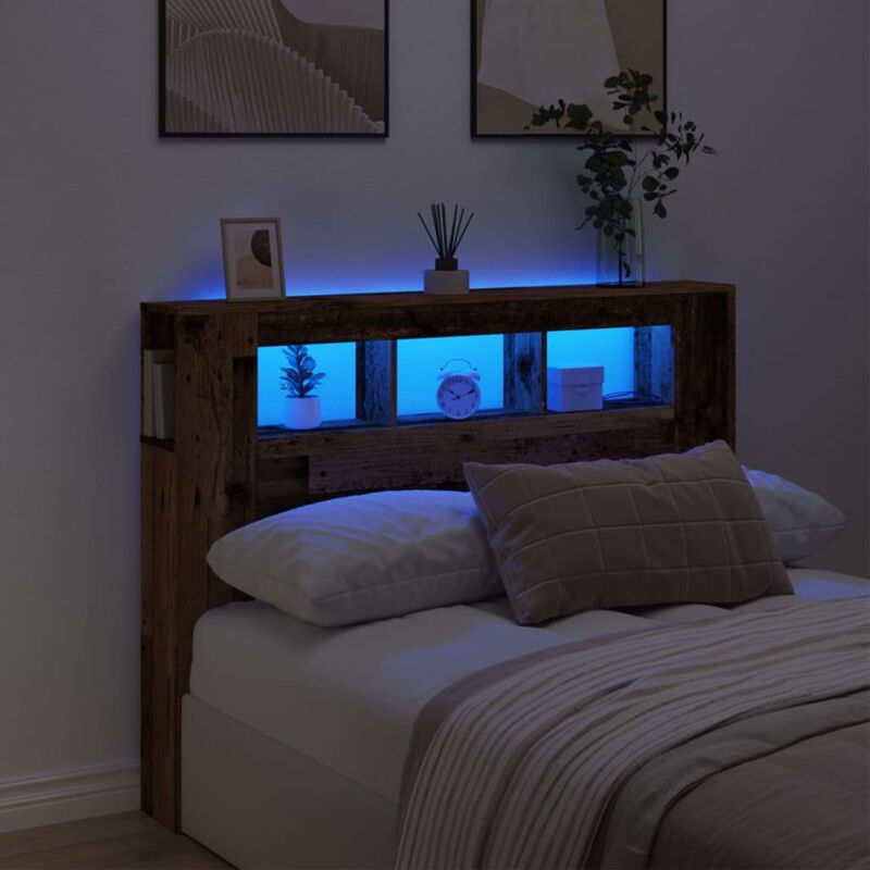 foto del prodotto vidaxl testiera led legno antico 140x18,5x103,5 cm legno multistrato