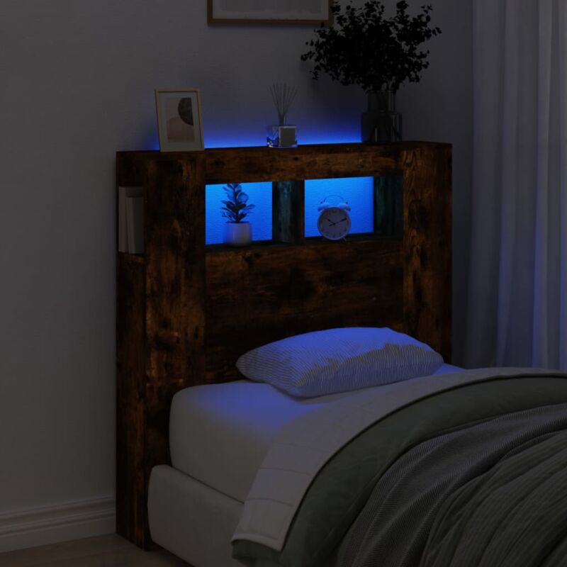 foto del prodotto vidaxl testiera led rovere fumo 100x18,5x103,5 cm legno multistrato