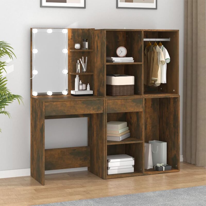foto del prodotto vidaxl toeletta con led e armadietti rovere fumo in legno multistrato