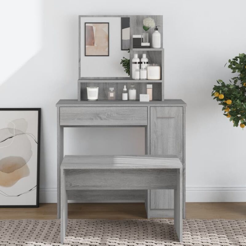 foto del prodotto vidaxl toeletta con specchio grigio sonoma 86,5x35x136 cm