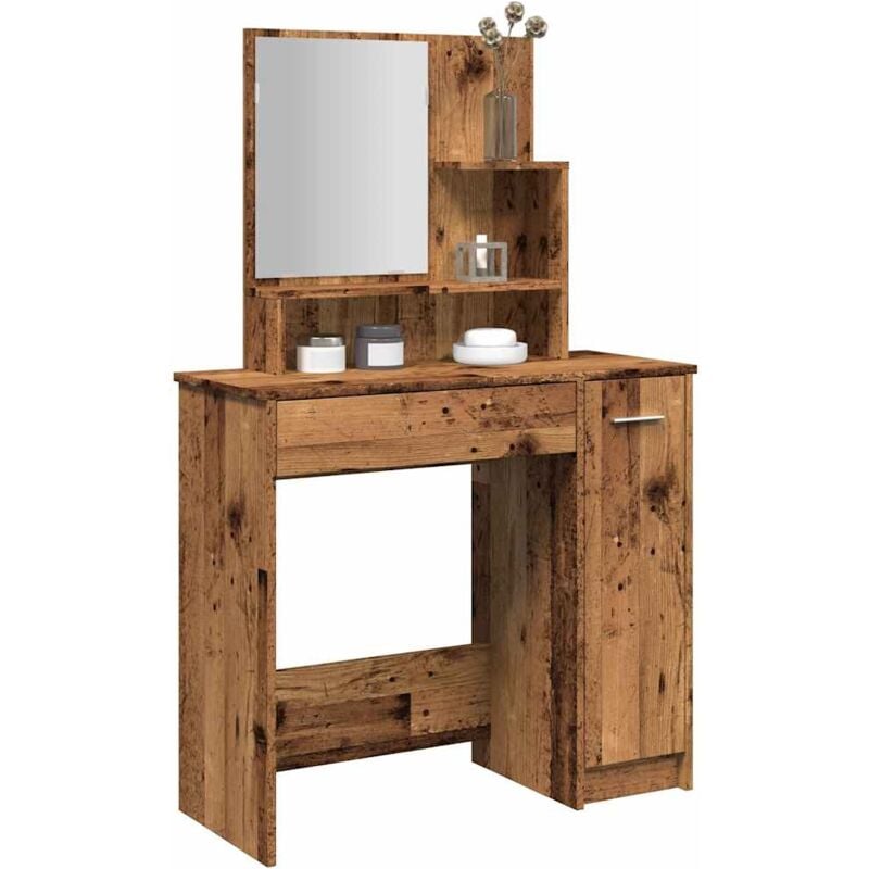 foto del prodotto vidaxl toeletta con specchio legno antico 86,5x35x136 cm
