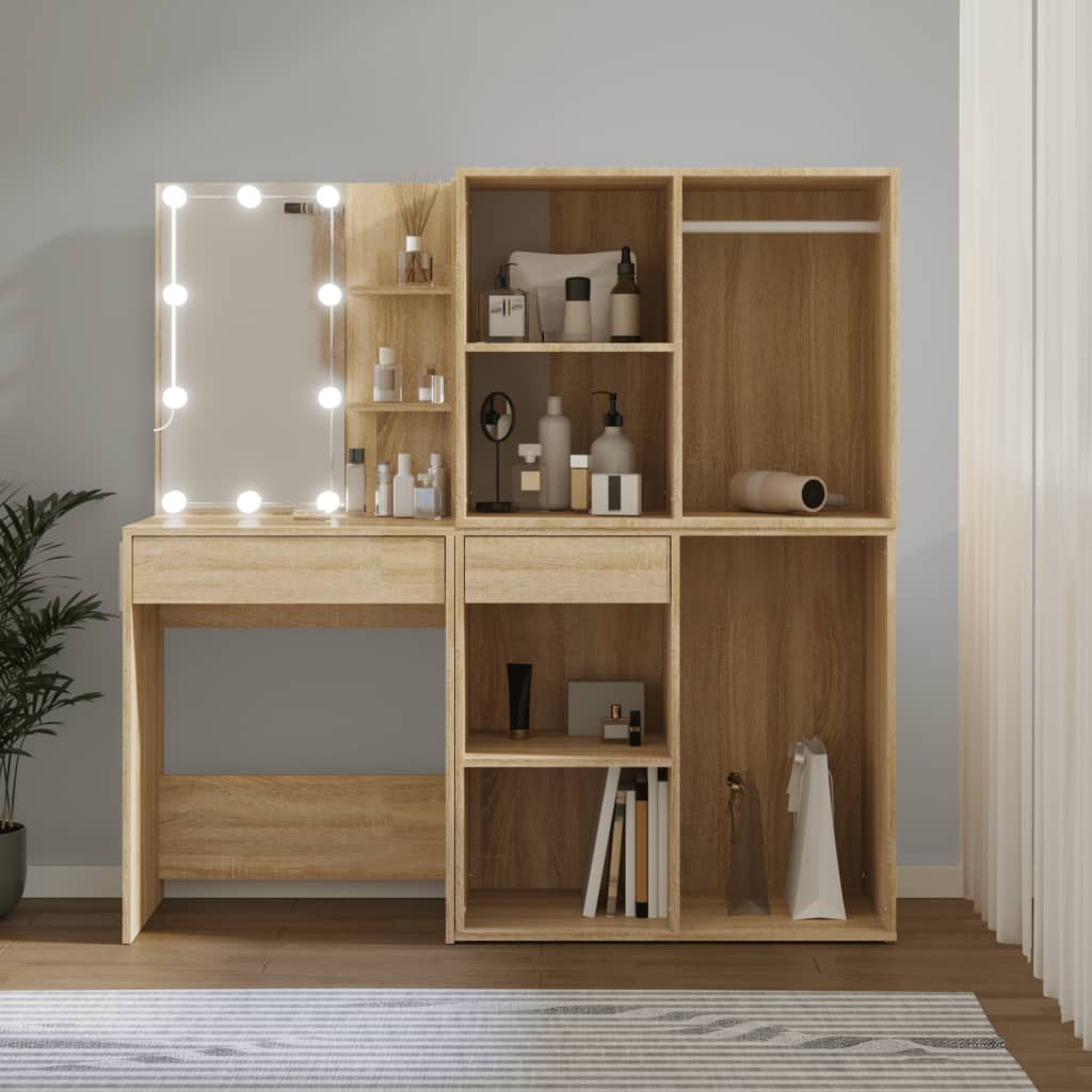foto del prodotto vidaxl toeletta led con 2 armadietti legno multistrato rovere sonoma