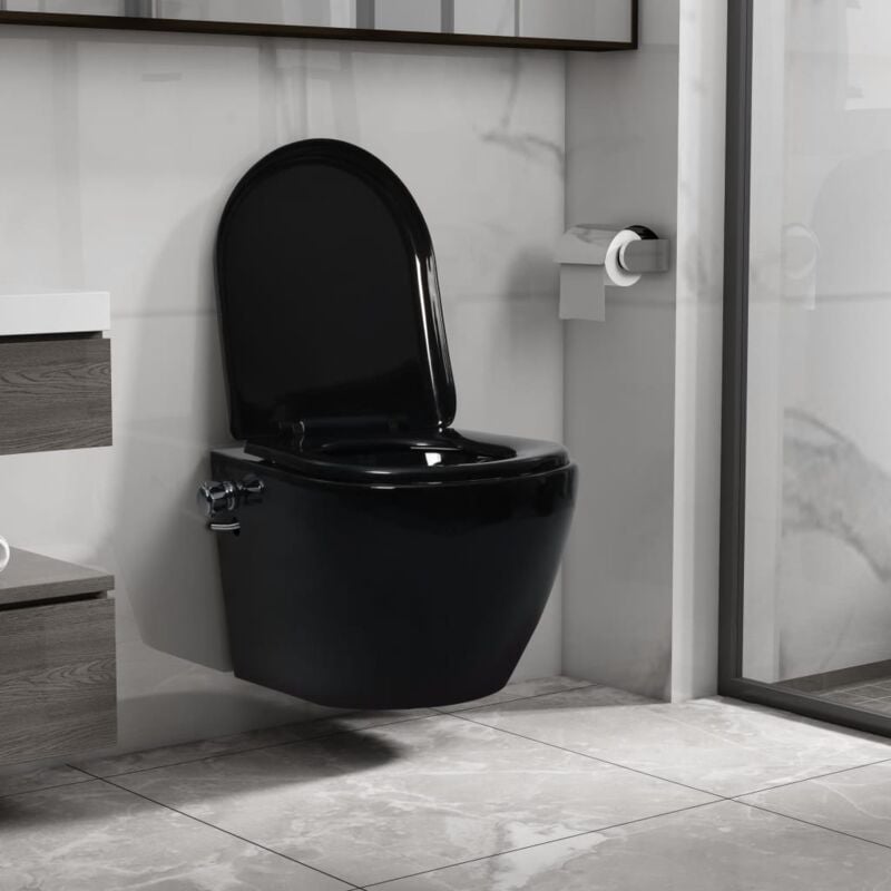 foto del prodotto vidaxl toilette senza bordo sospesa con funzione bidet ceramica nera