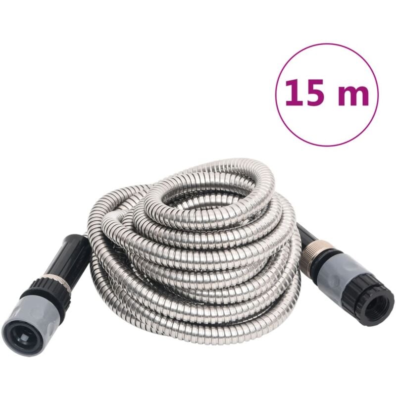 foto del prodotto vidaxl tubo da giardino con ugello spray argento 0,6 15 m in acciaio