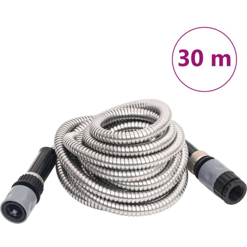 foto del prodotto vidaxl tubo da giardino con ugello spray argento 0,6 30 m in acciaio