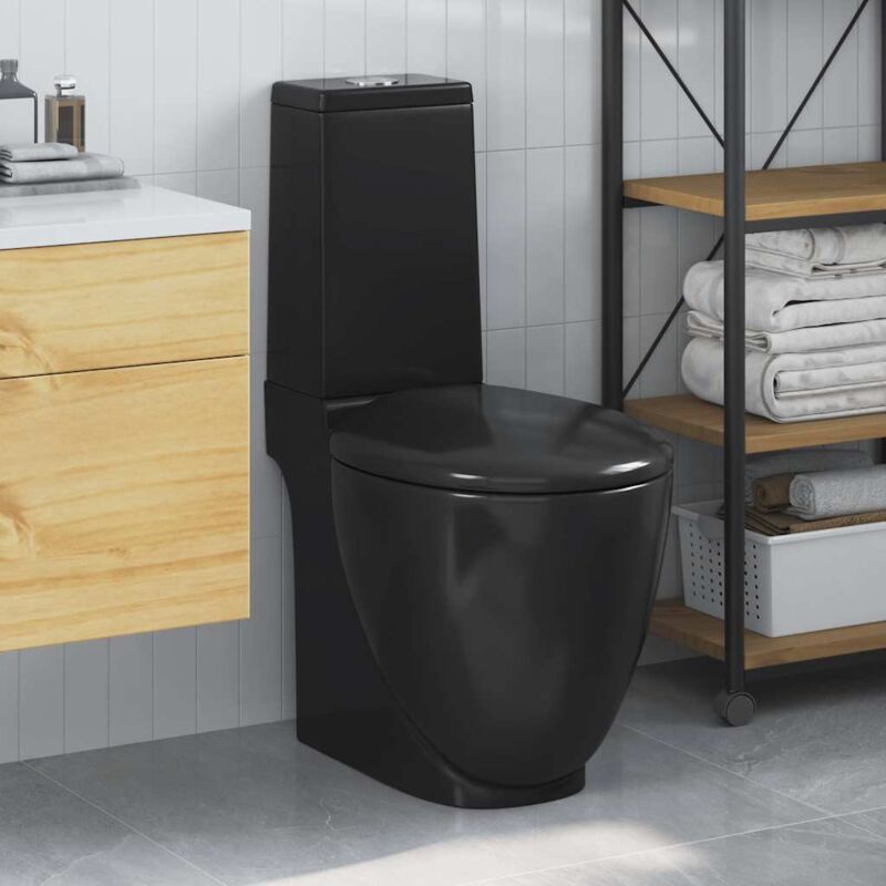 foto del prodotto vidaxl - vaso wc in ceramica con scarico dietro nero