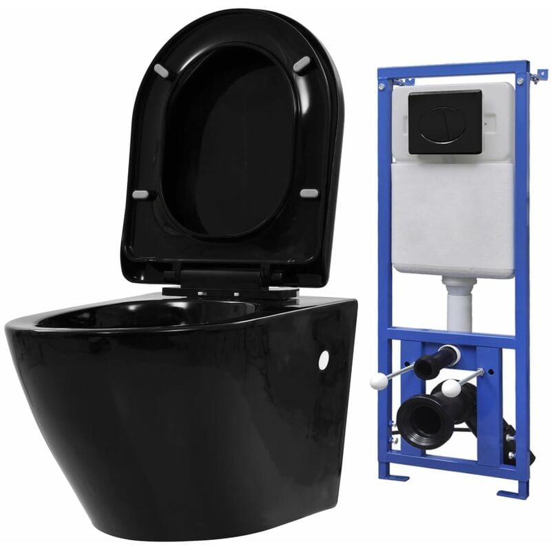 foto del prodotto vidaxl wc a muro con sciacquone nascosto in ceramica nera