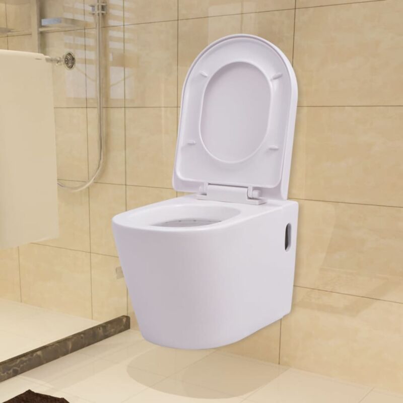 foto del prodotto vidaxl wc da parete sospeso in ceramica con coperchio water vari colori colore bianco