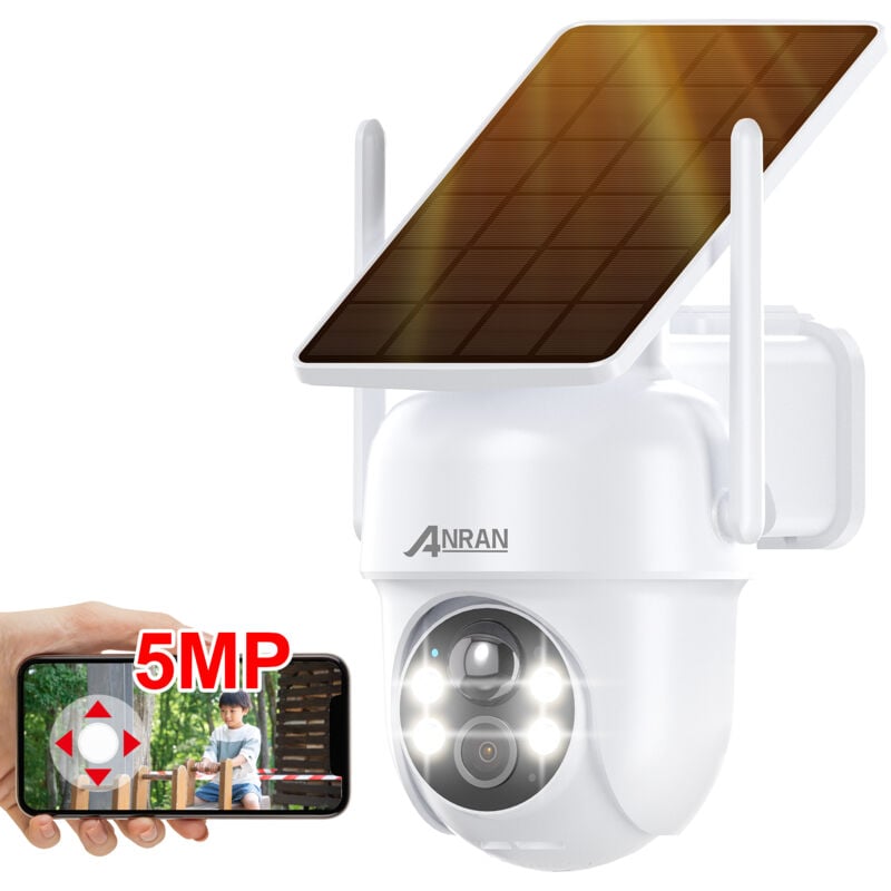 foto del prodotto videocamere di sorveglianza per esterni anran 5mp hd telecamera wi fi esterno con pannello solare incorporato, ptz telecamera senza fili a batteria
