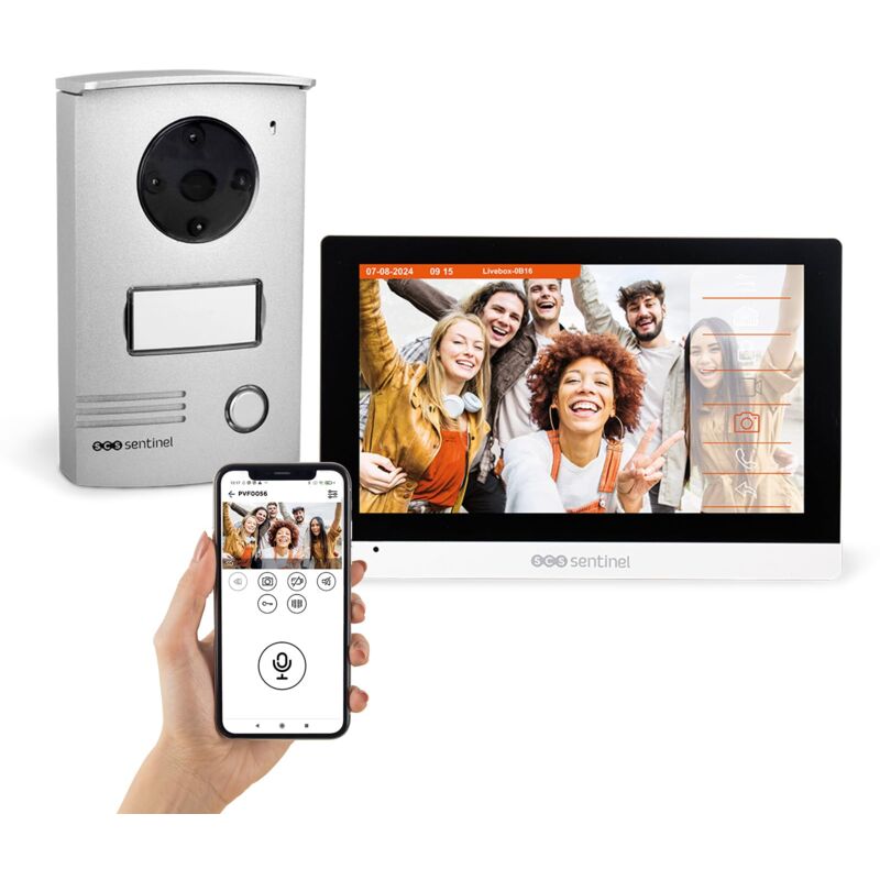 foto del prodotto videocitofono connesso visiodoor wifi grandangolo 100 touch screen da 7 pollici ip55 memoria interna 14 mb ed estensione tramite scheda